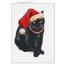 Black Cat in Santa Hat Cards