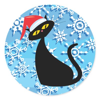 Black Cat in Santa Hat Holiday Sticker