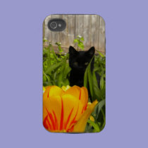 Black Cat in the Tulips iPhone 4 case casemate cases