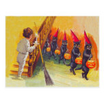 Black Cat Jack O Lanter Pumpkin Broom Post Card