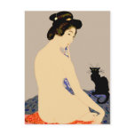 Black Cat Japanese Nude Print postcards
