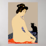 Black Cat Japanese Nude Print