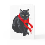 Black Cat Keeping Warm at Christmas cards