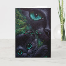 Black Cat & Kitten - Holiday Card card