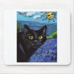 black cat Longstreet amongst lavendar Mousepad