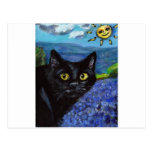black cat Longstreet amongst lavendar Post Cards