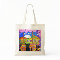 BLACK CAT LOOKS AT THE MOON TOTE BAG