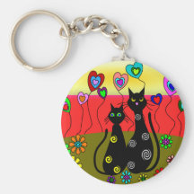 Black Cat Lovers Art Gifts Key Chains