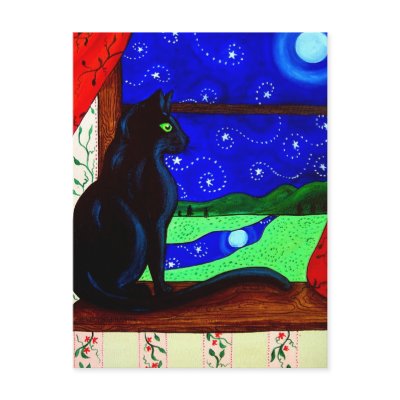 Black Cat Magical Night postcard