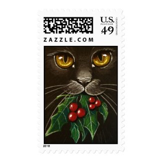 Black Cat & Mistletoe Stamp