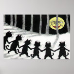 Black Cat Moon Poster Print
