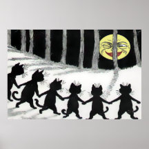Black Cat Moon Poster Print