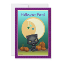 Black Cat Moon & Stars Halloween Party Invitation