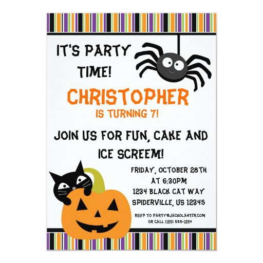 Black Cat n Spider Halloween Birthday Party Invite