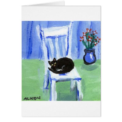 Black cat naps on chair Notecard