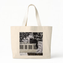 Black Cat on a Keyboard Canvas Bag
