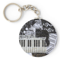 Black Cat on a Keyboard Key Chain