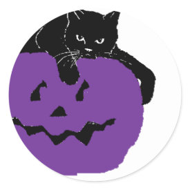 Black Cat On A Purple Pumpkin sticker