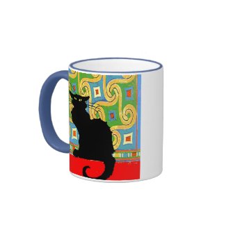 Black Cat on Abstract Wallpaper, Black Cat on A... mug
