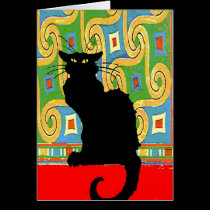 Black Cat on Abstract Wallpaper cards by figstreetstudio Black Cat on Abstract Wallpaper cards