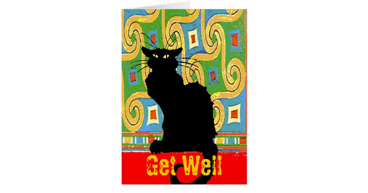 Black Cat on Abstract Wallpaper, Get Well Card | Zazzle