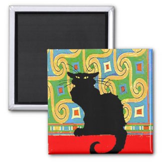 Black Cat on Abstract Wallpaper magnet
