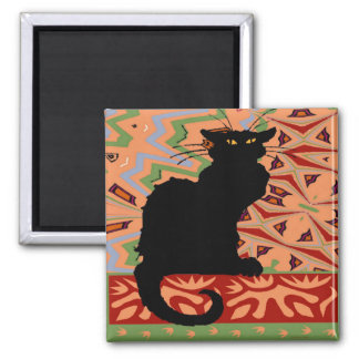 Black Cat on Abstract Wallpaper Magnet