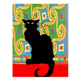 Black Cat on Abstract Wallpaper Postcard