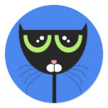 Black Cat on Blue - Sticker
