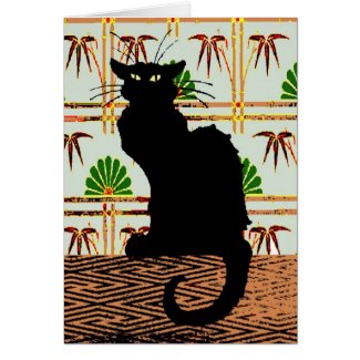 Black Cat on Japanese Wall Paper card