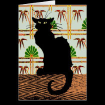 Black Cat on Japanese Wall Paper cards by figstreetstudio Black Cat on Japanese Wall Paper cards