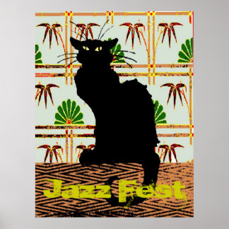 Black Cat on Japanese Wall Paper, Jazz Fest Print