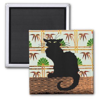 Black Cat on Japanese Wall Paper magnet