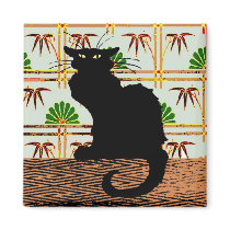 Black Cat on Japanese Wall Paper magnets