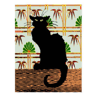 Black Cat on Japanese Wall Paper Post Cards
