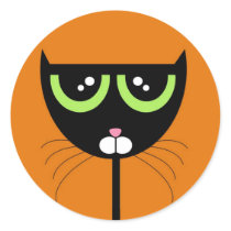 Black Cat on Orange - Sticker by gabycat Black Cat on Orange - Sticker