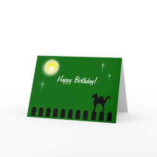 Black Cat on Picket Fence Funny Custom Birthday Card