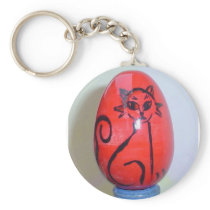 Black Cat on Red Egg Keychain