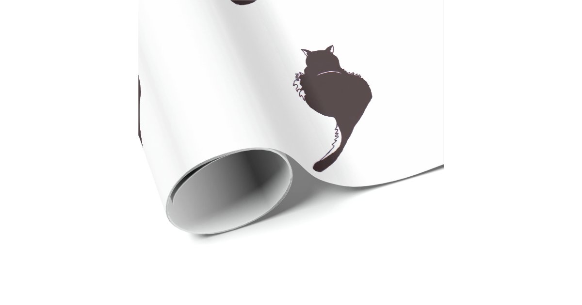 Black Cat On White Wrapping Paper Zazzle