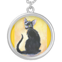 Black cat or kitten art necklace