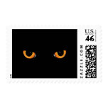 Black Cat Orange Eyes Halloween Postage Stamp
