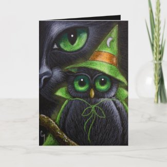 BLACK CAT & OWL - HALLOWEEN Card card