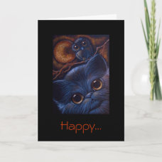 BLACK CAT & OWL HALLOWEEN NIGHT, Happy... card