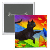 Black Cat Painting Butterflies Art - Multi buttons