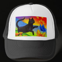 Black Cat Painting Butterflies Art - Multi hats