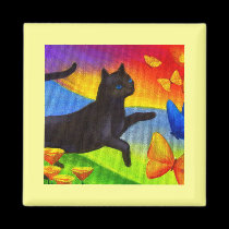 Black Cat Painting Butterflies Art - Multi magnets by JUDERM Black Cat Painting Butterflies Art - Multi magnets