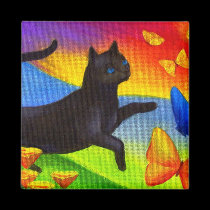 Black Cat Painting Butterflies Art - Multi magnets