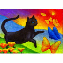 Black Cat Painting Butterflies Art - Multi photo sculptures