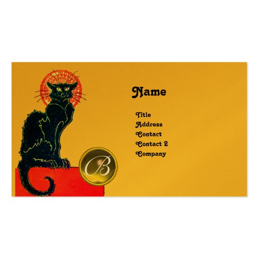 BLACK CAT PARTY MONOGRAM BUSINESS CARD TEMPLATE (front side)