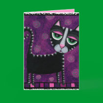 Black Cat & Polka Dots - feline greeting card by folkartblonde Black Cat & Polka Dots - feline greeting card